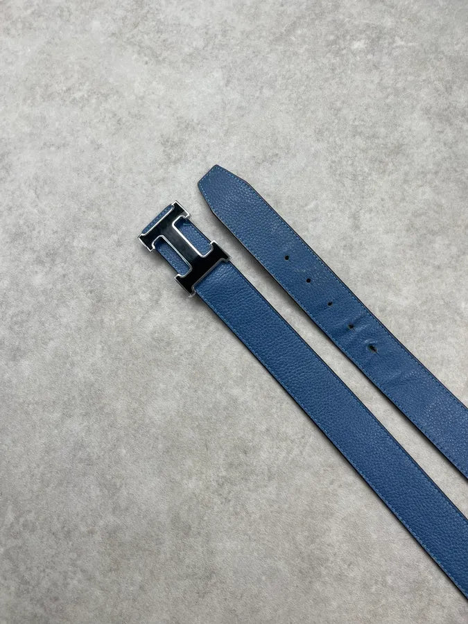 Hermès Navy Leather Reversible H-Buckle Belt ldGeGoX 5