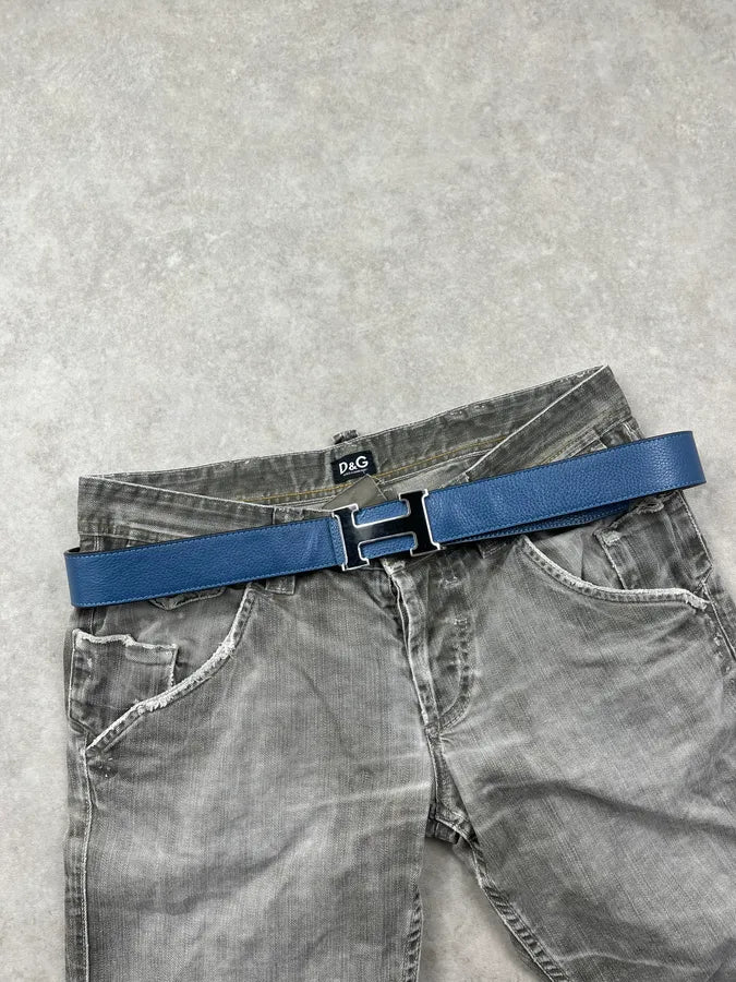 Hermès Navy Leather Reversible H-Buckle Belt ldGeGoX 0