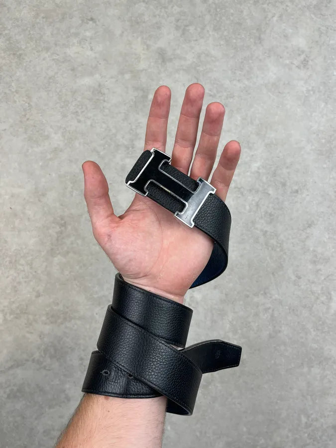 Hermès Navy Leather Reversible H-Buckle Belt ldGeGoX 2