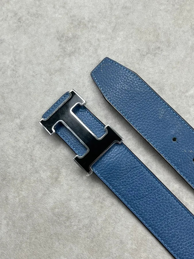 Hermès Navy Leather Reversible H-Buckle Belt ldGeGoX 6