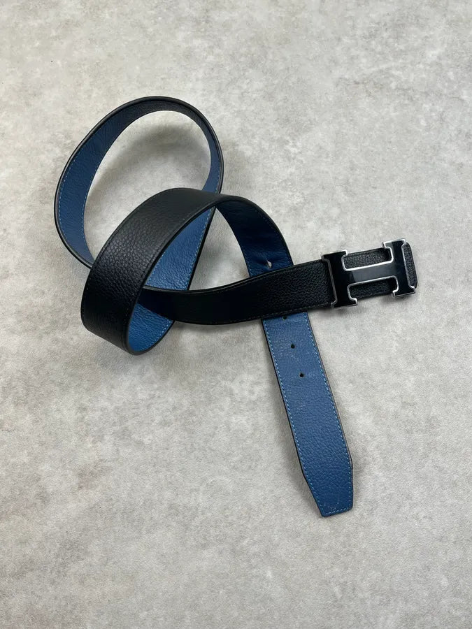 Hermès Navy Leather Reversible H-Buckle Belt ldGeGoX 4