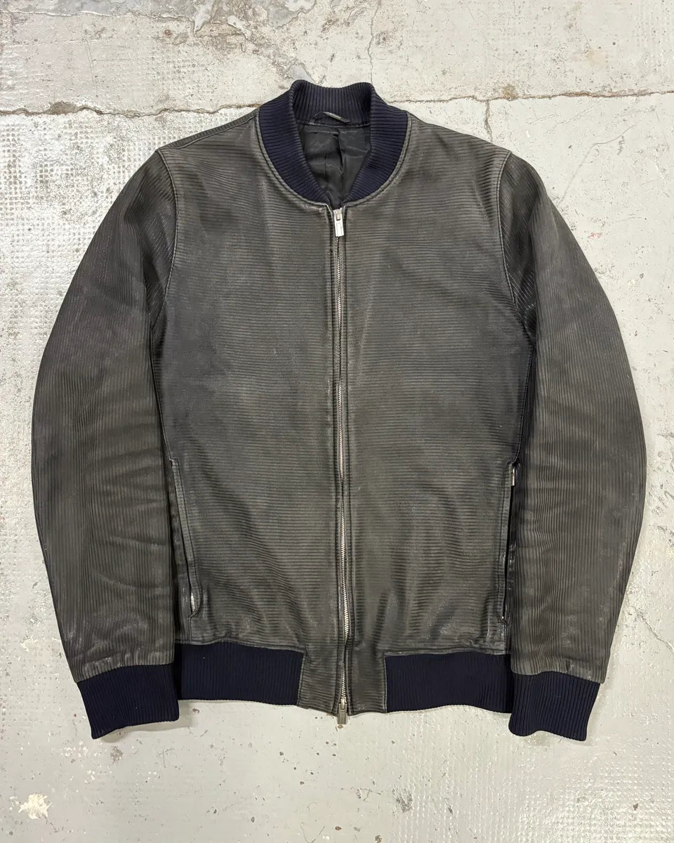 Hermès Navy Ribbed Texture Premium Leather Bomber Jacket  zgQUDfX 0