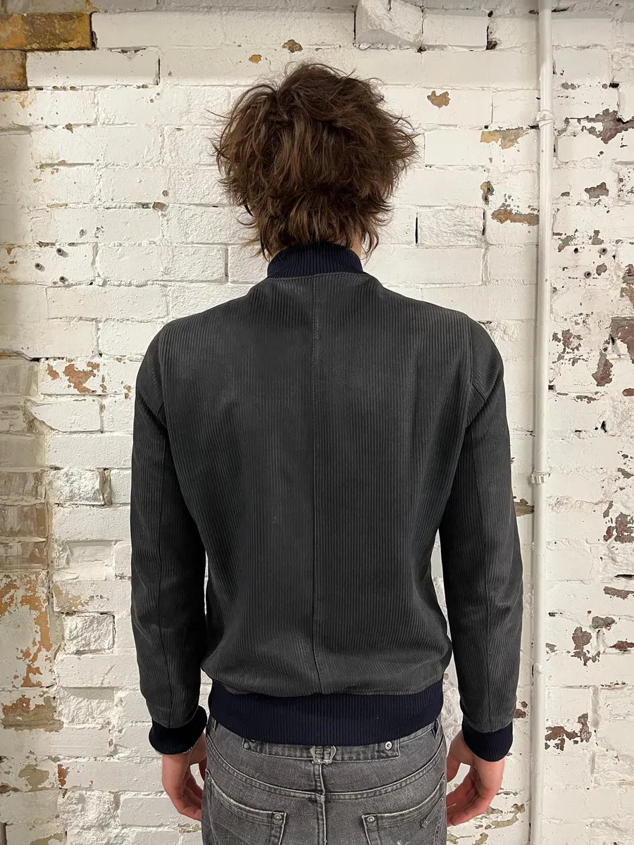 Hermès Navy Ribbed Texture Premium Leather Bomber Jacket  zgQUDfX 2
