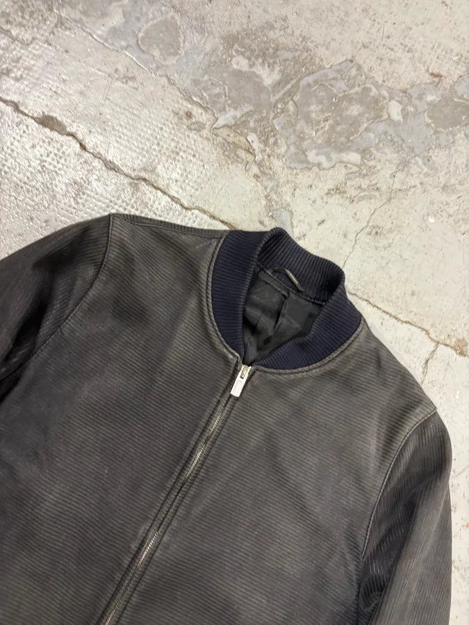 Hermès Navy Ribbed Texture Premium Leather Bomber Jacket  zgQUDfX 3