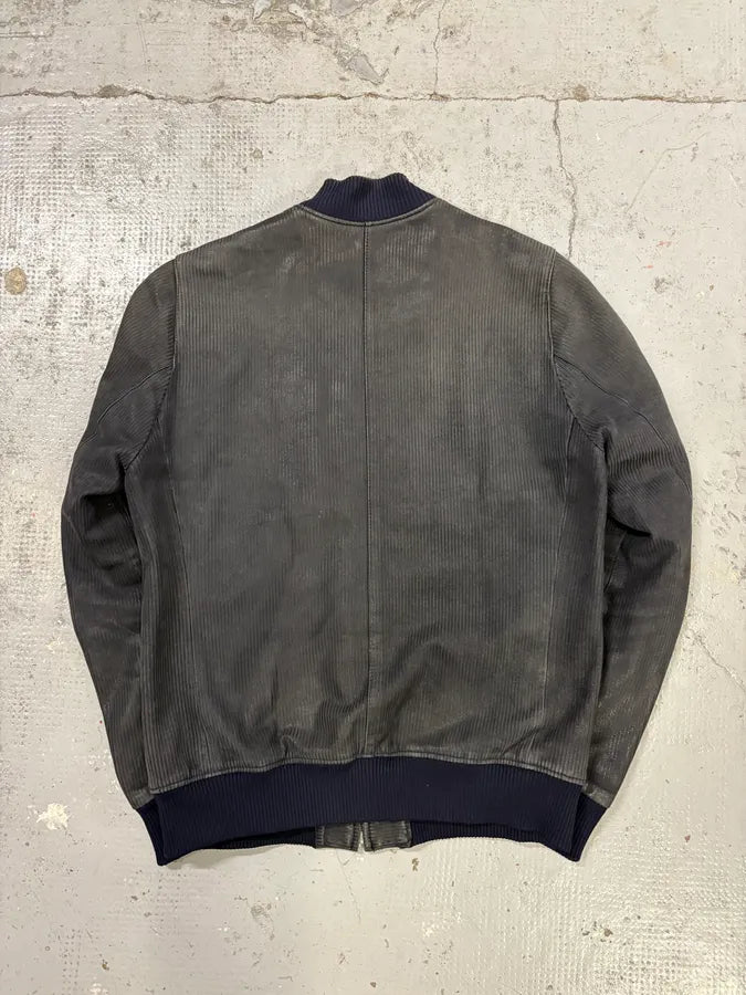 Hermès Navy Ribbed Texture Premium Leather Bomber Jacket  zgQUDfX 5