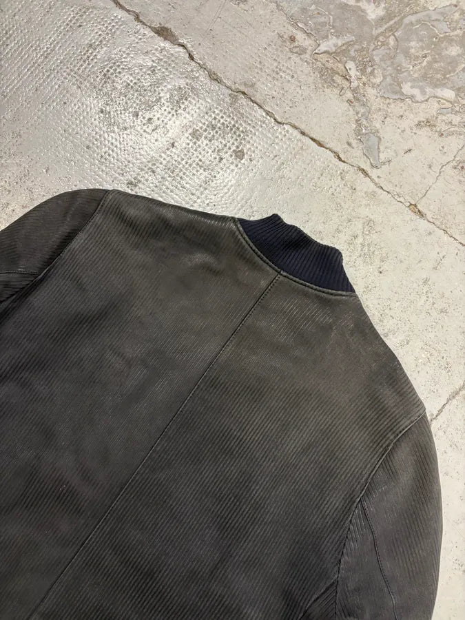 Hermès Navy Ribbed Texture Premium Leather Bomber Jacket  zgQUDfX 6