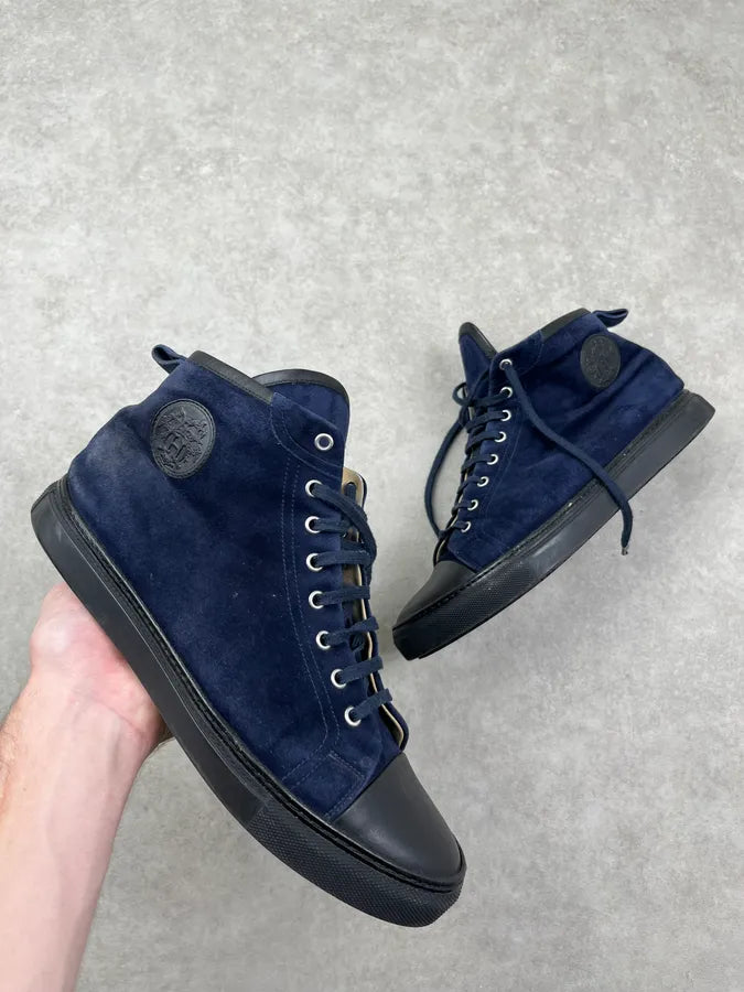 Hermès Navy Suede Leather High Sneakers XhdIQgy 0