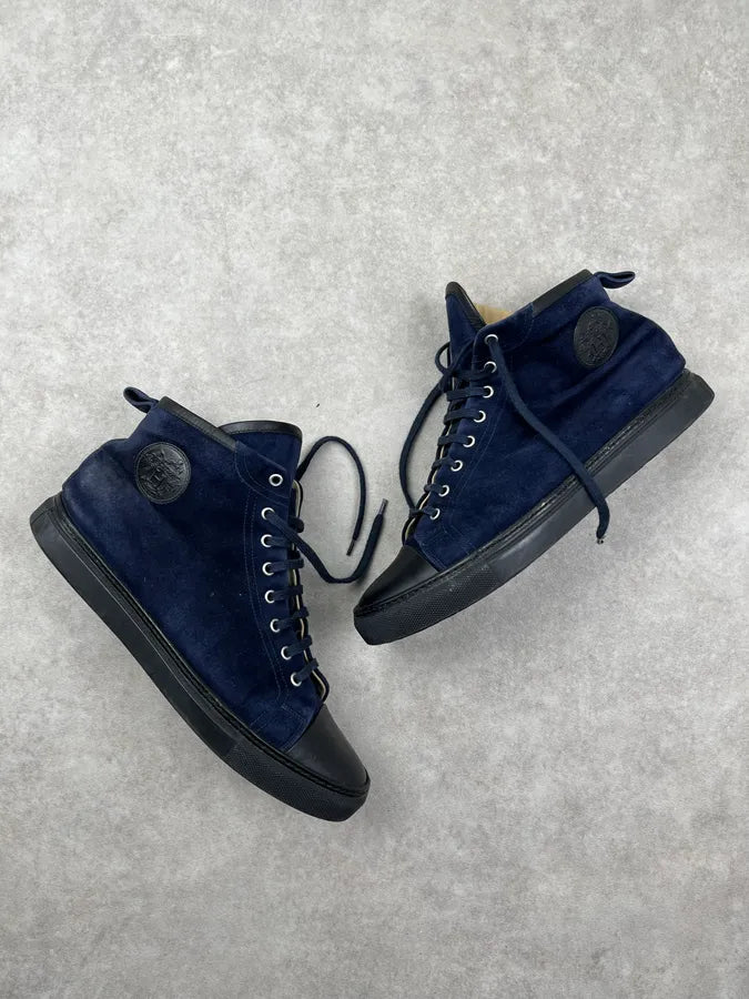 Hermès Navy Suede Leather High Sneakers XhdIQgy 3