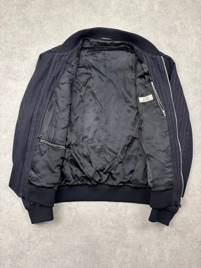Hermès Navy Wool Pinstripe Bomber Jacket bdQusNC 6