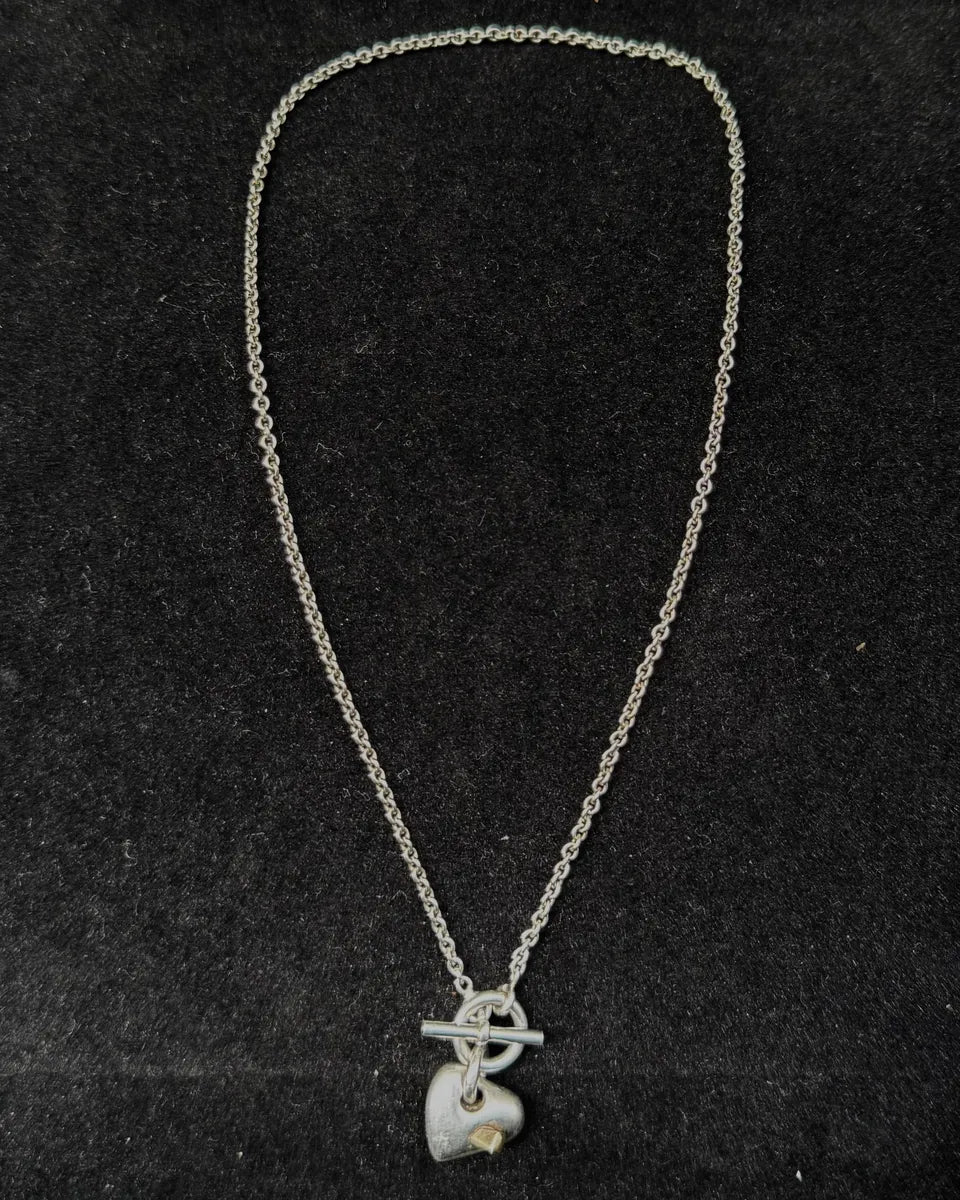 Hermès Silver 925 Broken Heart Pendant Signature Necklace (OS) NdjXUbF 0