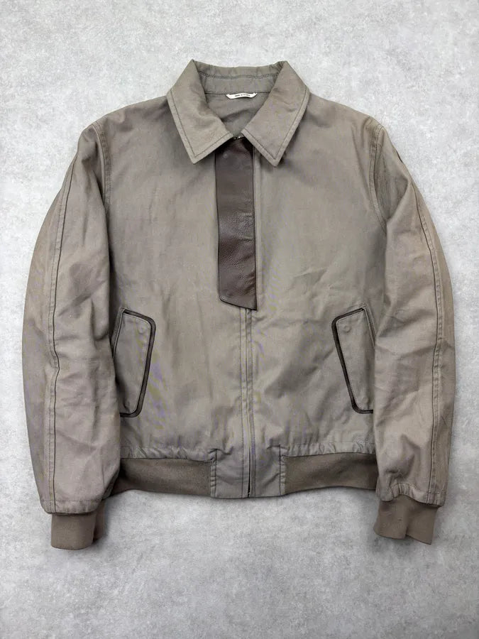 Hermès Taupe Canvas Leather Aviator Hybrid Jacket PbeqLhO 2