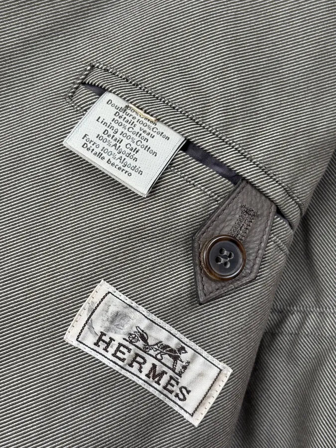 Hermès Taupe Canvas Leather Aviator Hybrid Jacket PbeqLhO 10