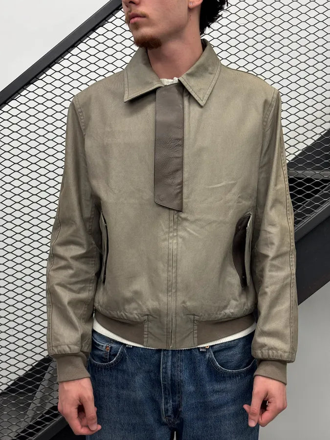 Hermès Taupe Canvas Leather Aviator Hybrid Jacket PbeqLhO 0
