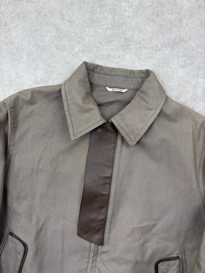 Hermès Taupe Canvas Leather Aviator Hybrid Jacket PbeqLhO 3