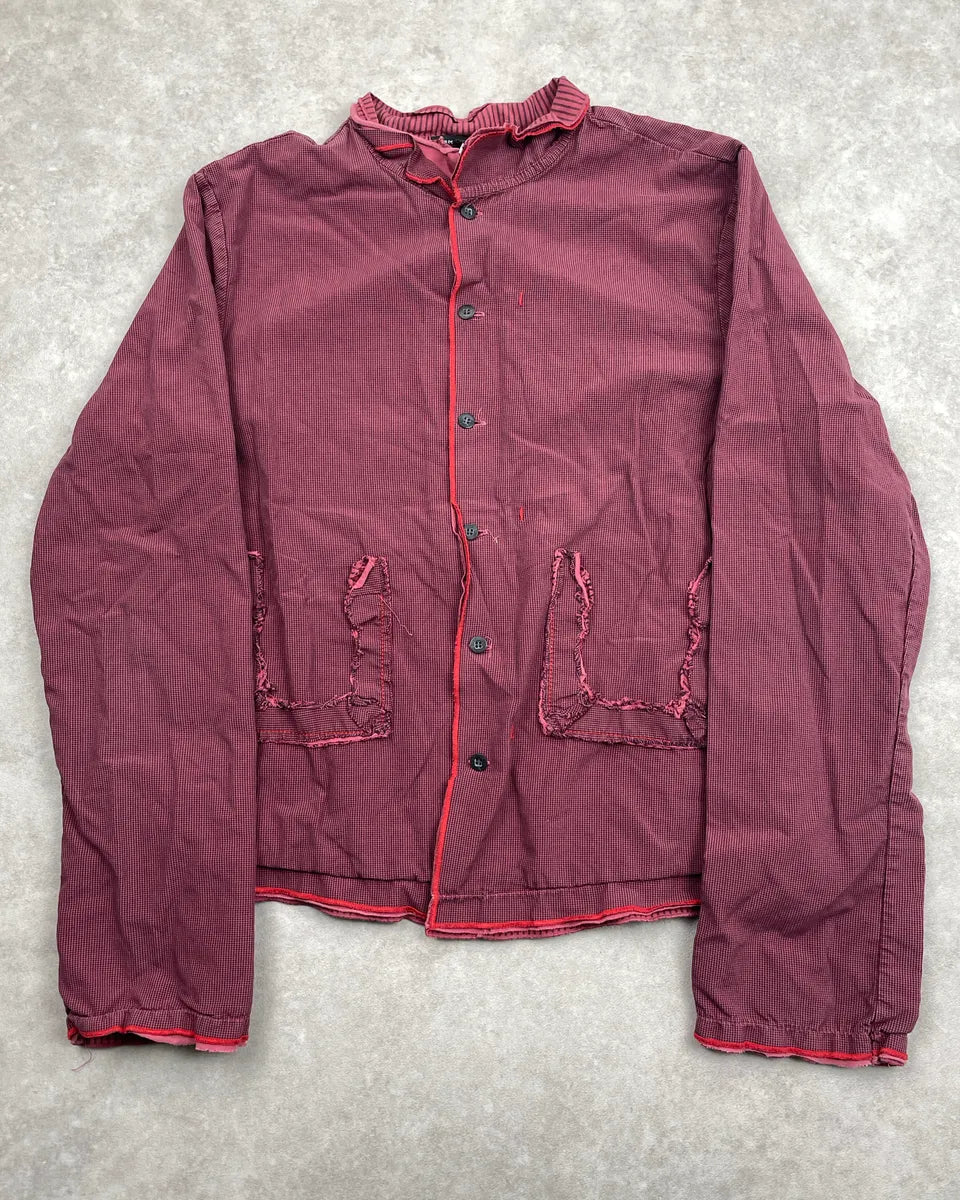 1990s Marithé + François Girbaud Burgundy Ruffled Collar Contrast Piping Light Jacket hgvsjgAg 0