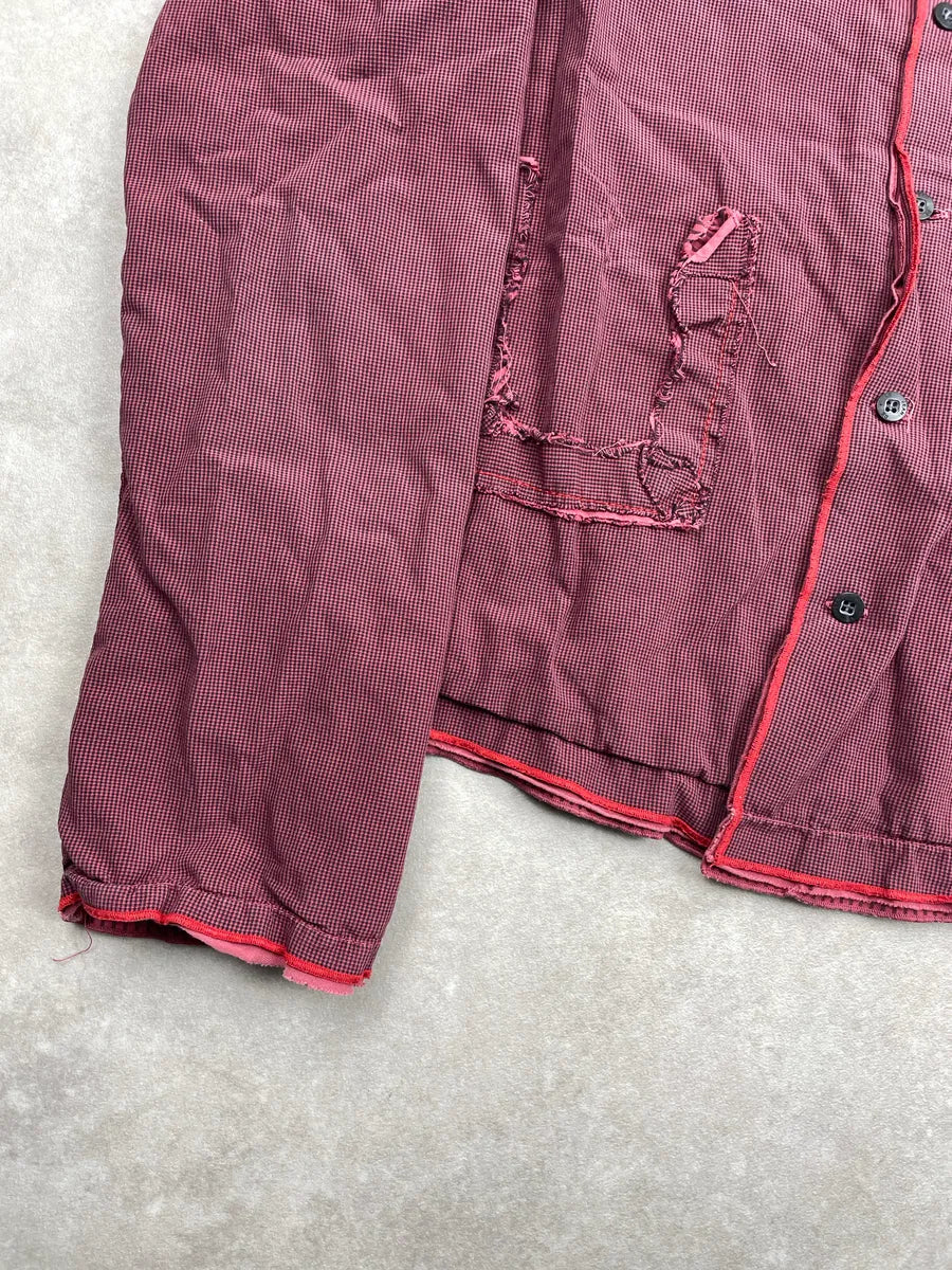 1990s Marithé + François Girbaud Burgundy Ruffled Collar Contrast Piping Light Jacket hgvsjgAg 5