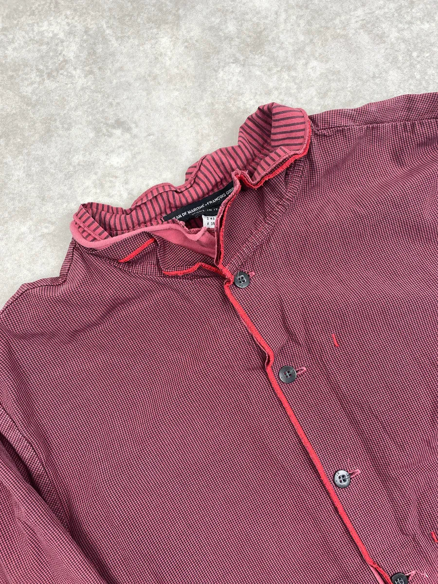 1990s Marithé + François Girbaud Burgundy Ruffled Collar Contrast Piping Light Jacket hgvsjgAg 6