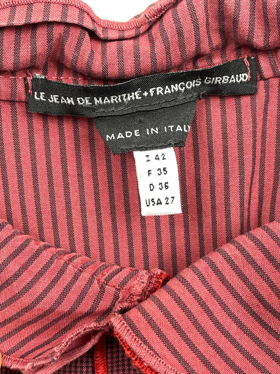 1990s Marithé + François Girbaud Burgundy Ruffled Collar Contrast Piping Light Jacket hgvsjgAg 8