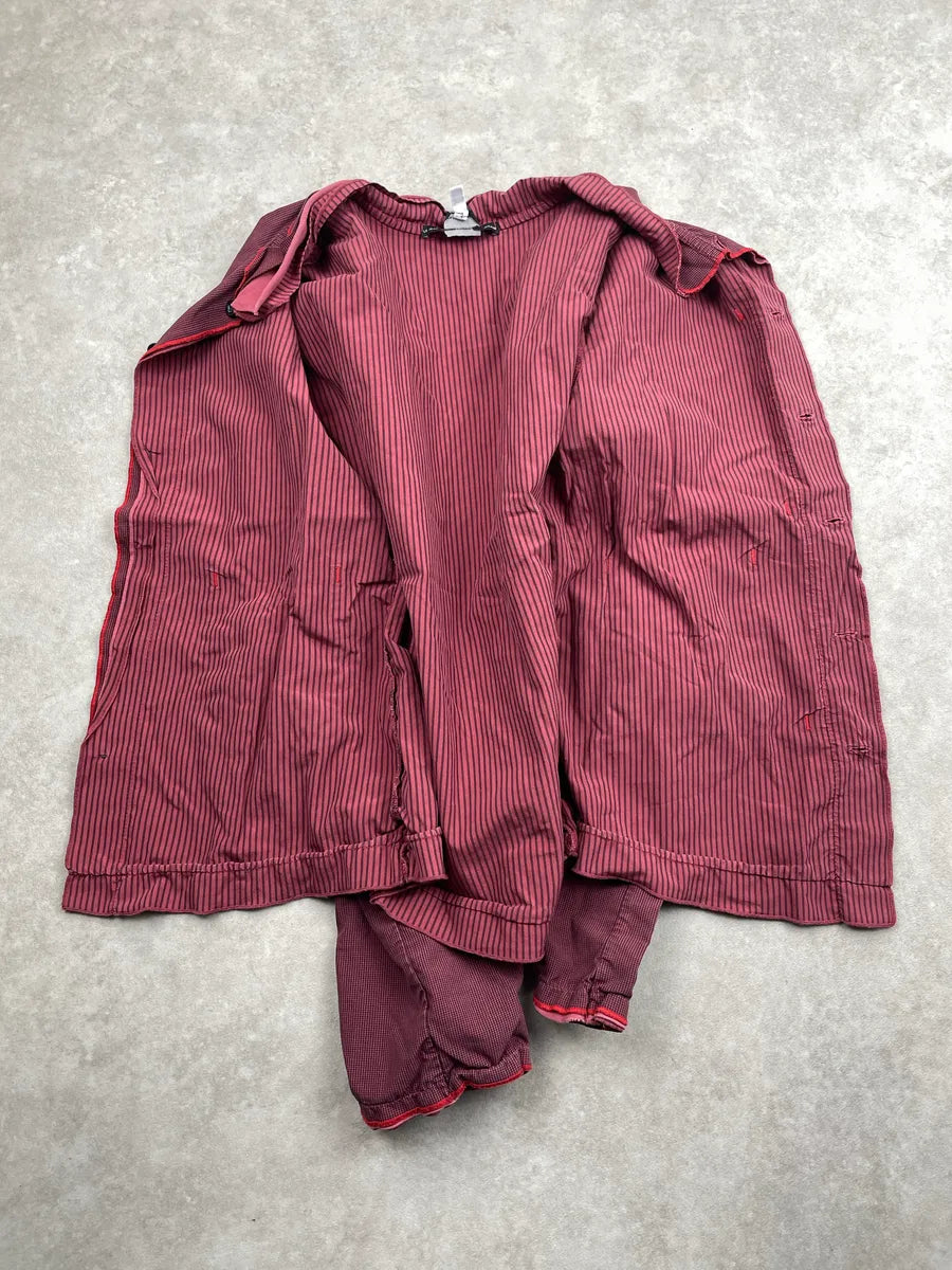 1990s Marithé + François Girbaud Burgundy Ruffled Collar Contrast Piping Light Jacket hgvsjgAg 4