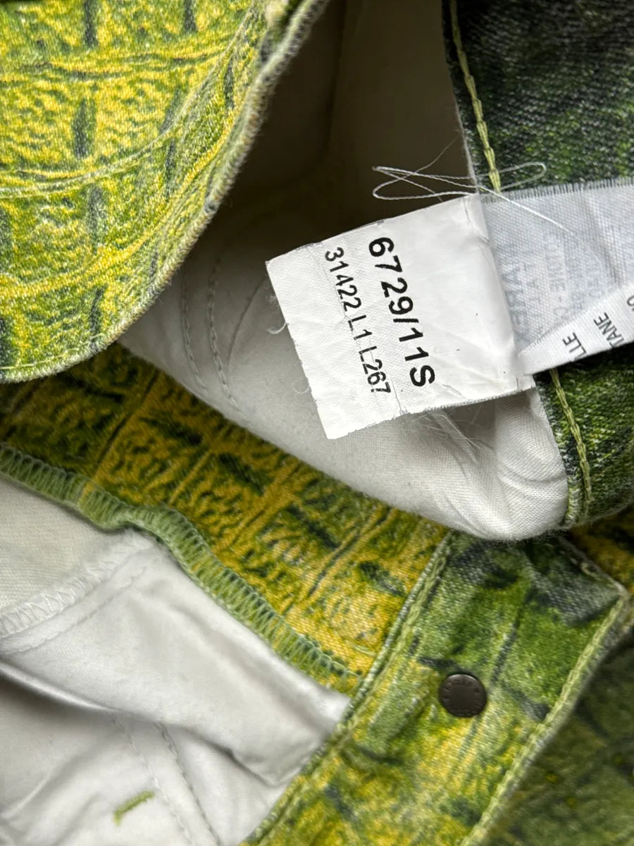 2000s Angelo Marani Yellow Green Crocodile Print Rhinestone Jeans hiVJacVo 13
