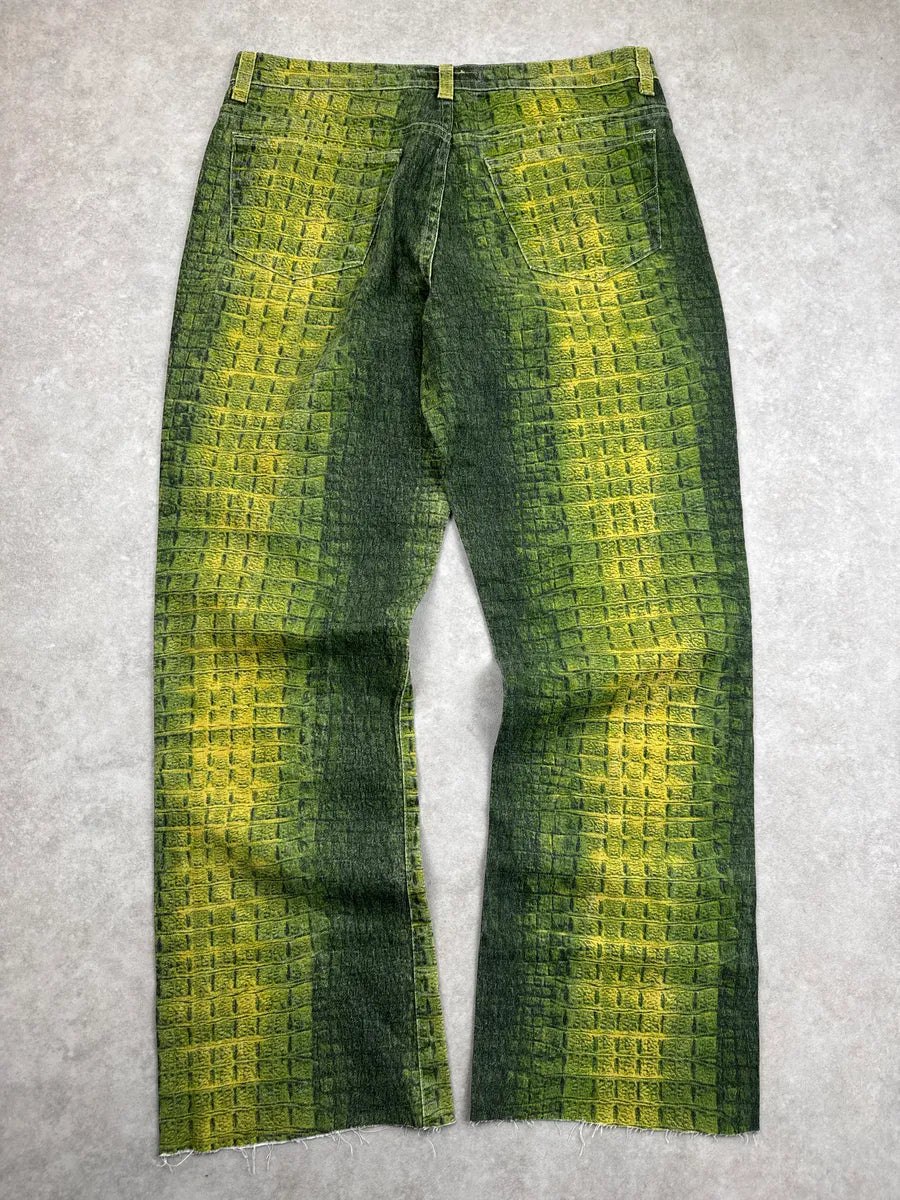 2000s Angelo Marani Yellow Green Crocodile Print Rhinestone Jeans hiVJacVo 5