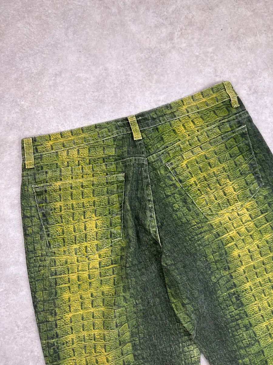 2000s Angelo Marani Yellow Green Crocodile Print Rhinestone Jeans hiVJacVo 10