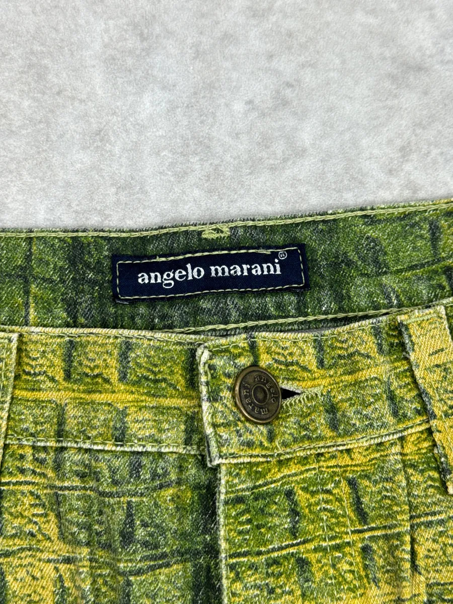 2000s Angelo Marani Yellow Green Crocodile Print Rhinestone Jeans hiVJacVo 11