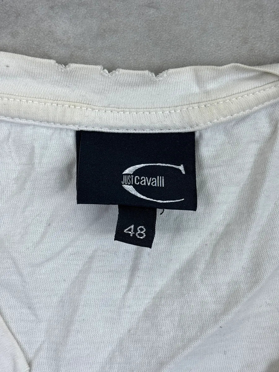 SS2010 Cavalli White Leopard Graphic V-Neck T-Shirt hiyrXvpt 7