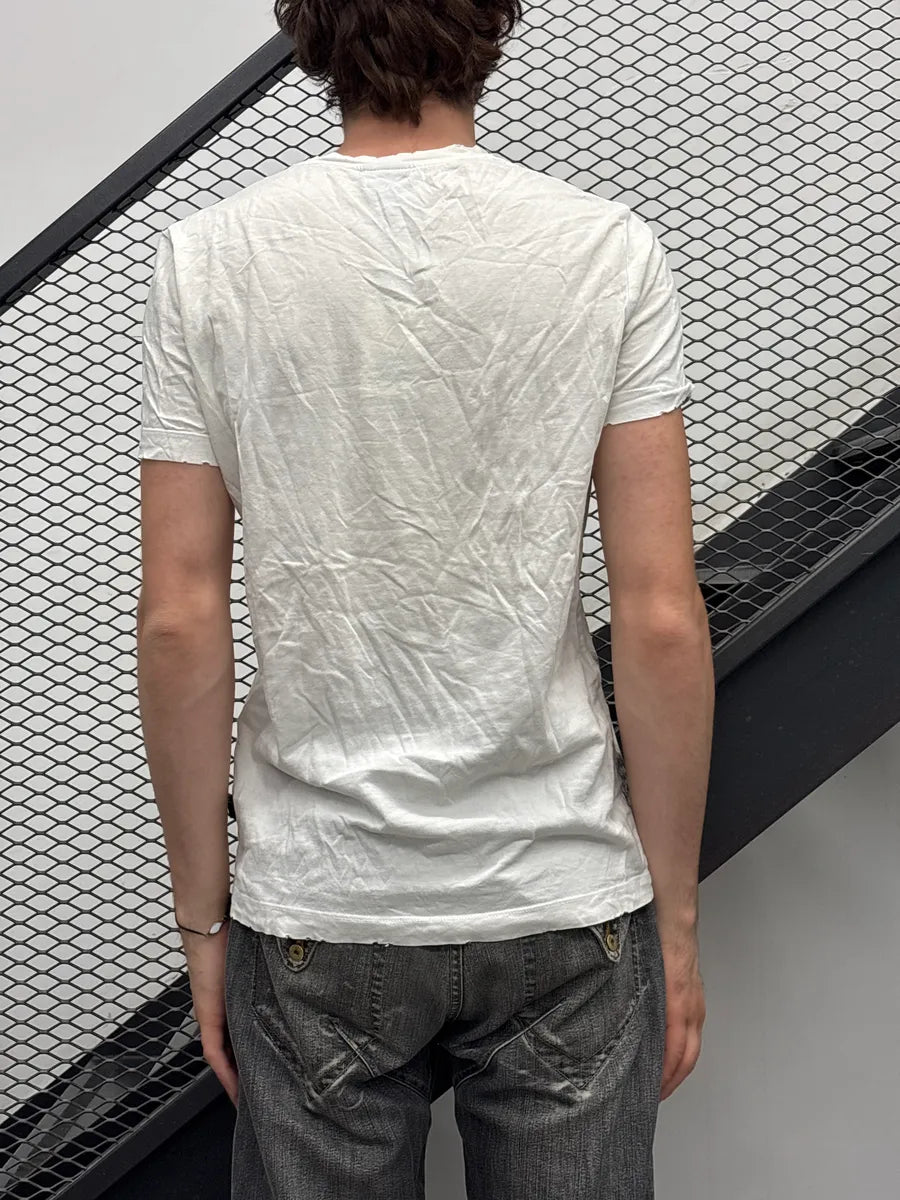 SS2010 Cavalli White Leopard Graphic V-Neck T-Shirt hiyrXvpt 2