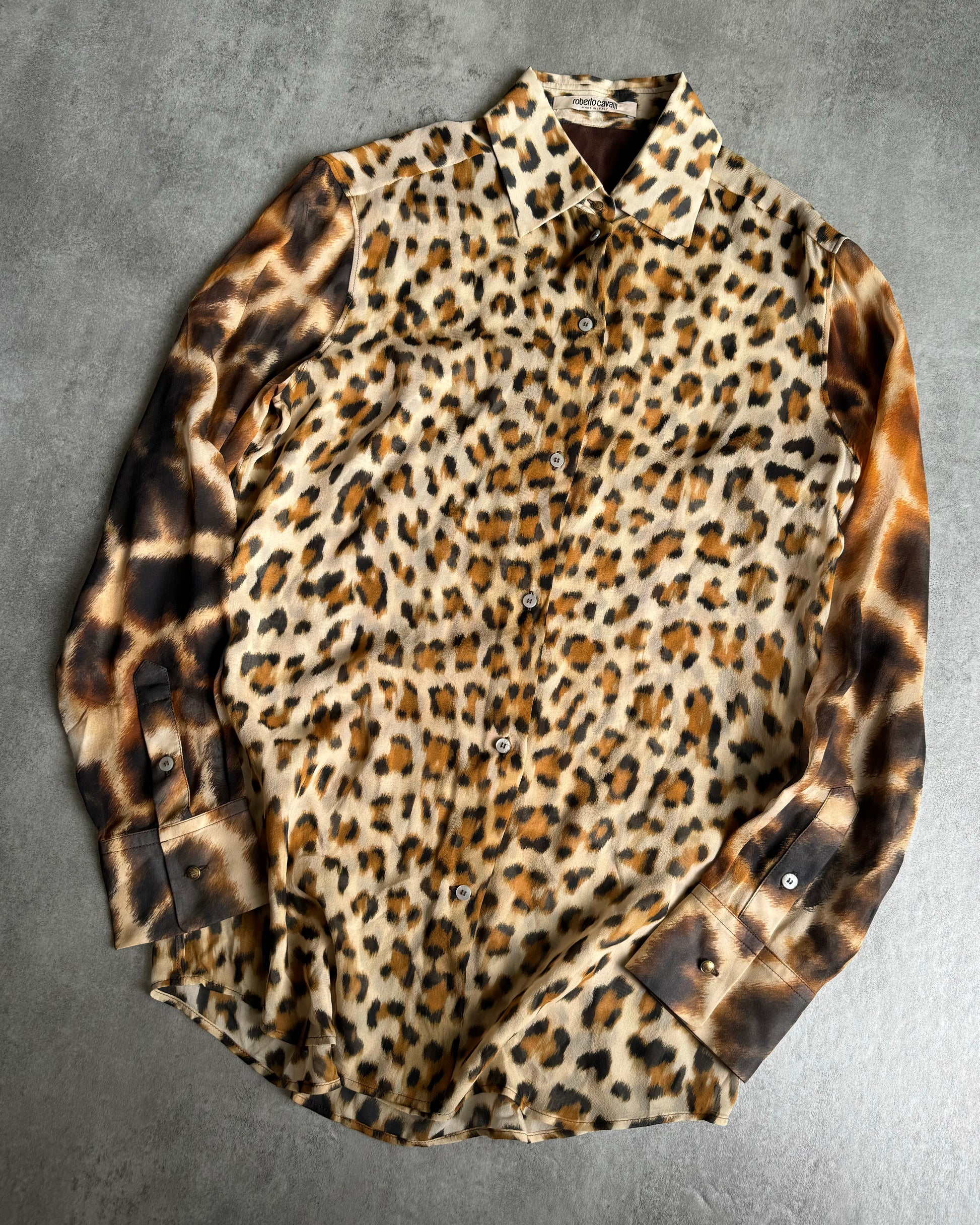 AW2000 Roberto Cavalli Silk Leopard Fire Magma Shirt (S) - 6