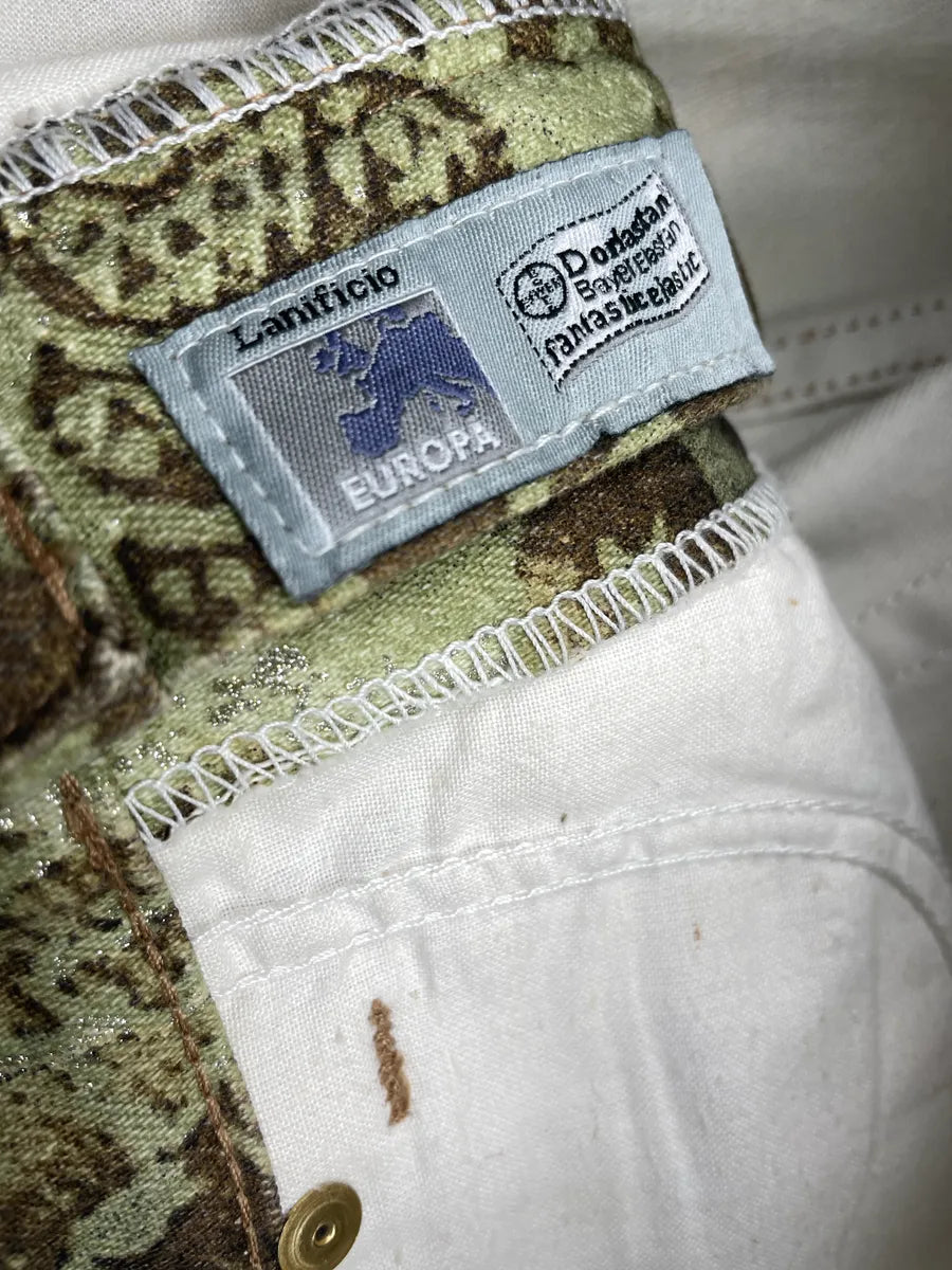 AW2002 Roberto Cavalli Olive Brown Denim Baroque Floral Bootcut Pants hkKXTqup 12
