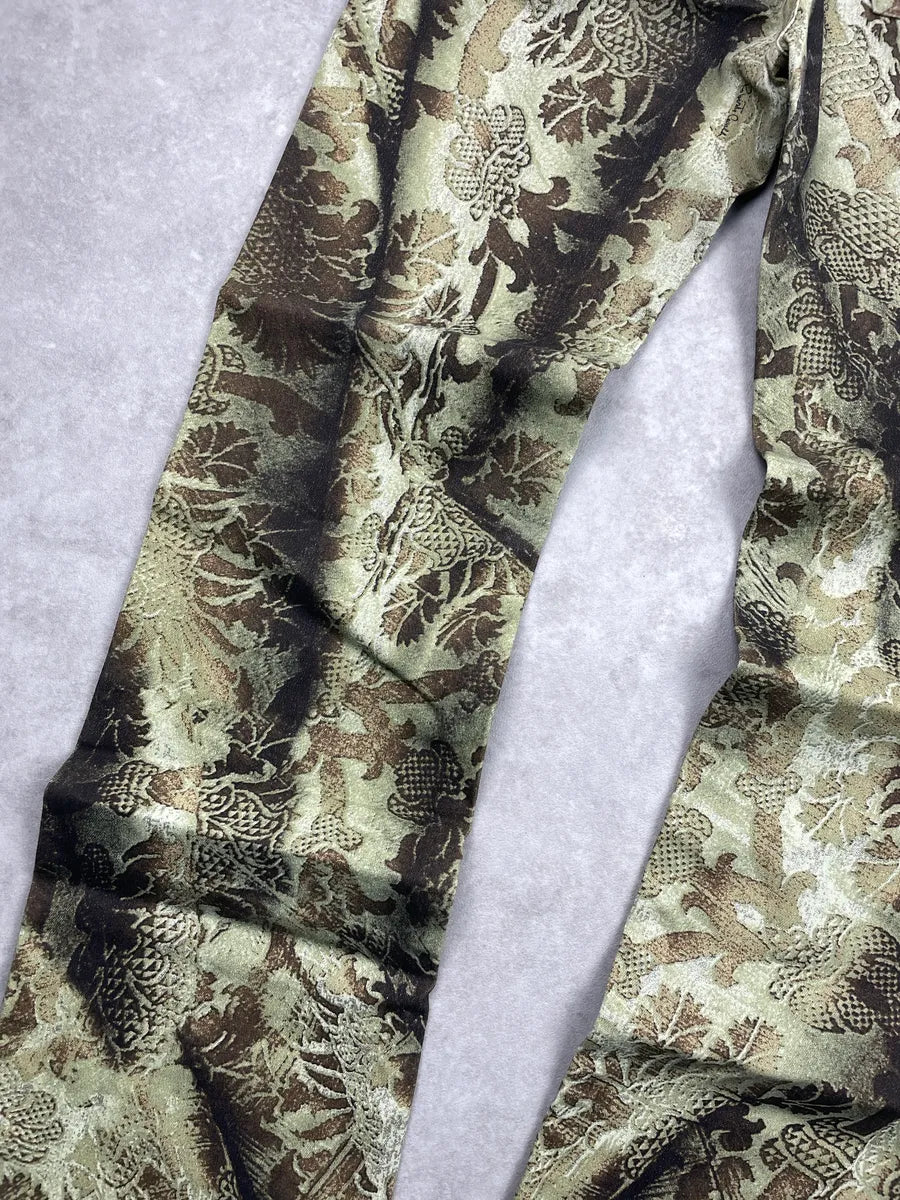 AW2002 Roberto Cavalli Olive Brown Denim Baroque Floral Bootcut Pants hkKXTqup 8