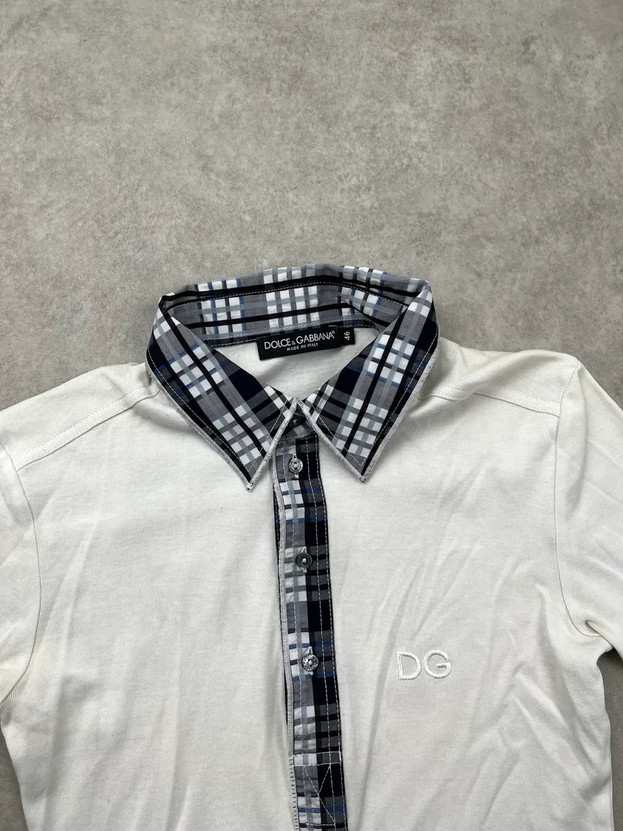 SS2011 Dolce & Gabbana White Checked Collar Embroidery Polo hltkhiOd 5