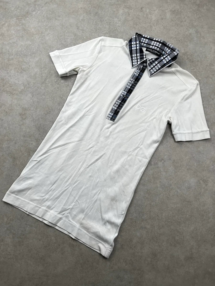 SS2011 Dolce & Gabbana White Checked Collar Embroidery Polo hltkhiOd 4