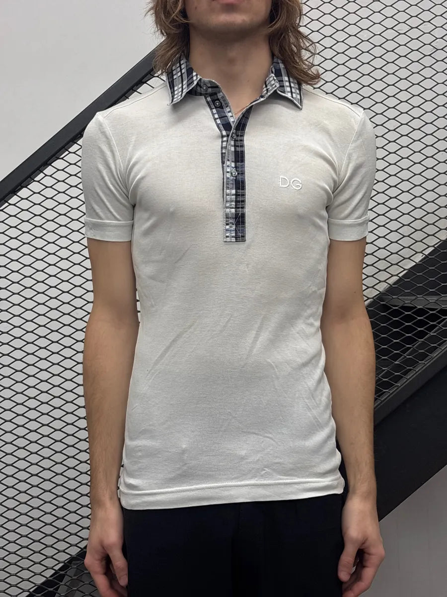 SS2011 Dolce & Gabbana White Checked Collar Embroidery Polo hltkhiOd 1