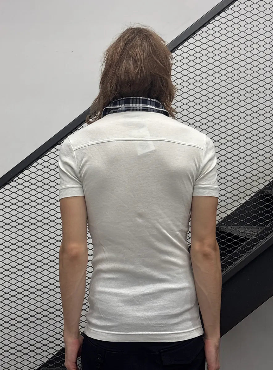SS2011 Dolce & Gabbana White Checked Collar Embroidery Polo hltkhiOd 2