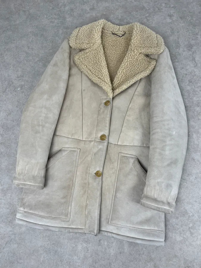 2012 Maison Margiela H&M Beige Leather Fur Coat eqJGopw 4