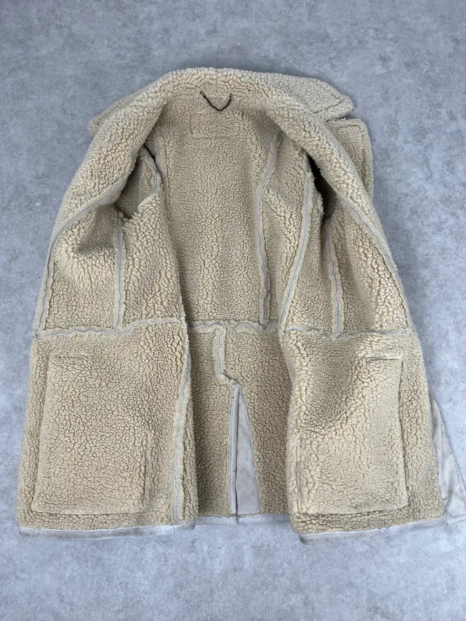 2012 Maison Margiela H&M Beige Leather Fur Coat eqJGopw 7