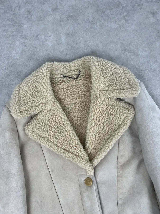 2012 Maison Margiela H&M Beige Leather Fur Coat eqJGopw 3