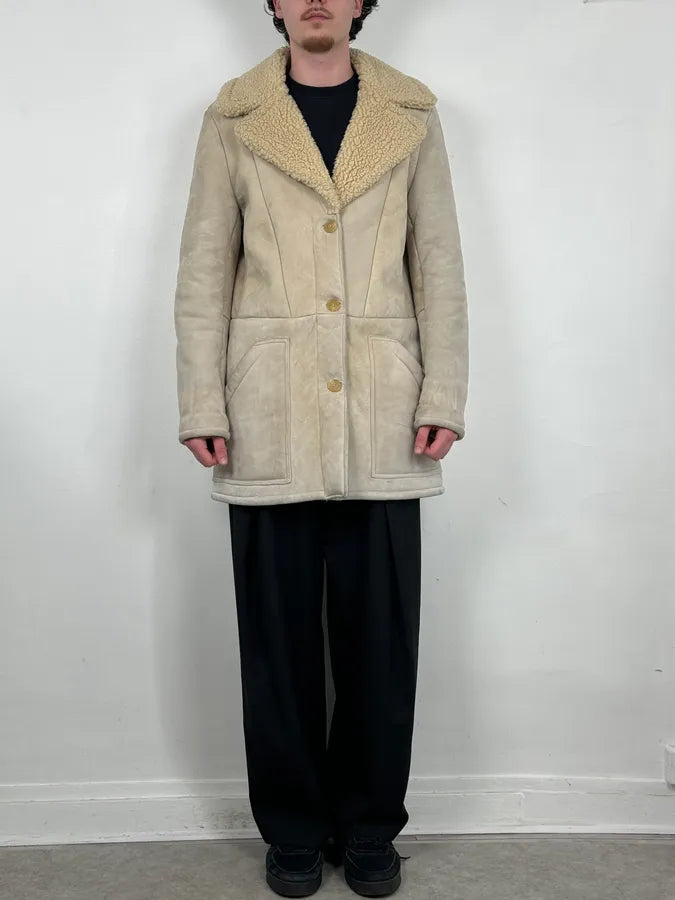 2012 Maison Margiela H&M Beige Leather Fur Coat eqJGopw 1