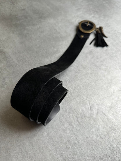 SS2008 Cavalli Black Waxed Suede Black Belt (OS) - 3