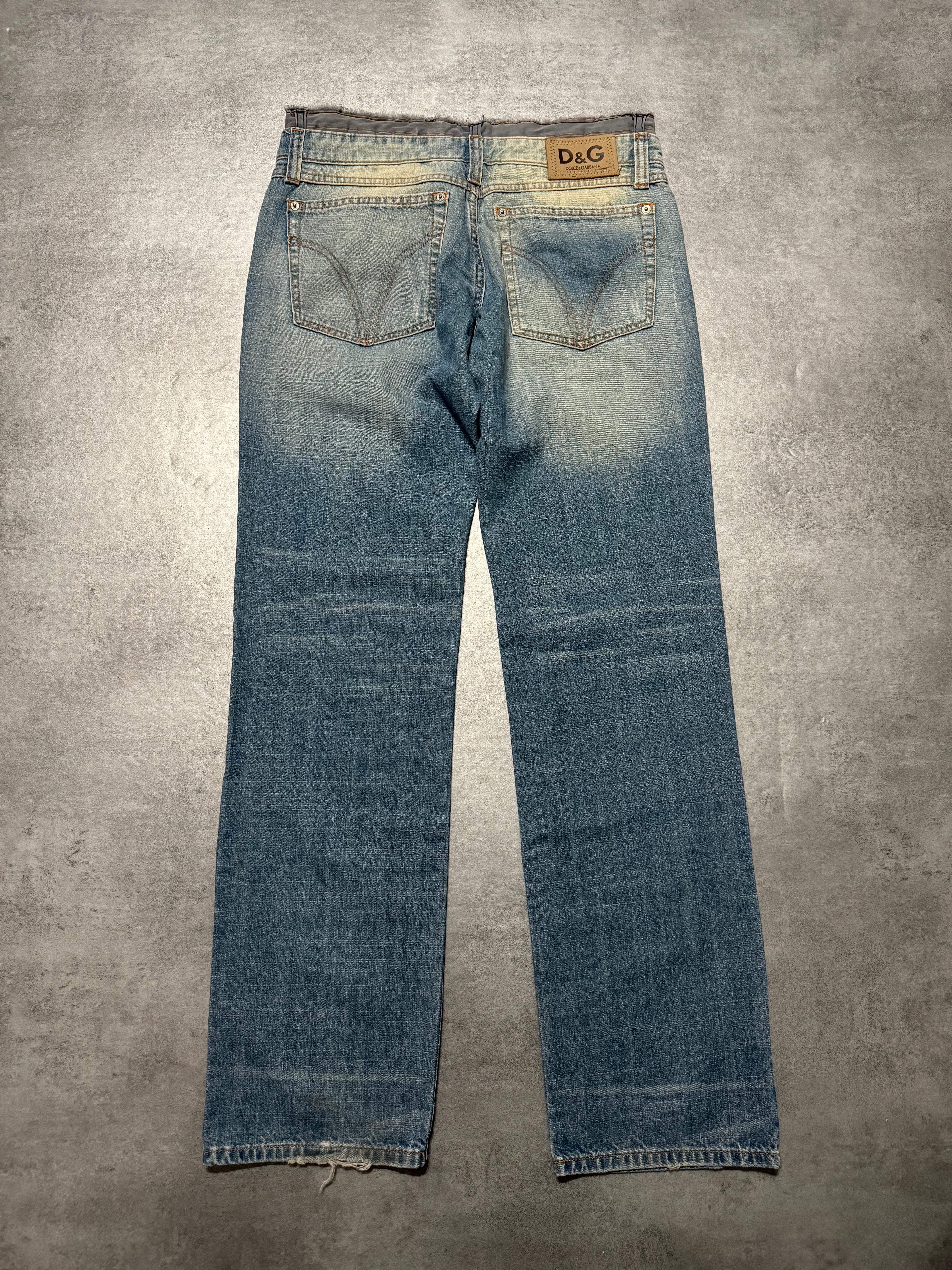 SS2005 Dolce & Gabbana Faded Double-Waisted Denim Jeans (M) - 2