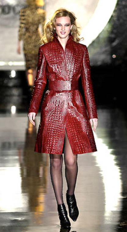 AW2000 Roberto Cavalli Red Crocodile Long Leather Jacket (S) - 2