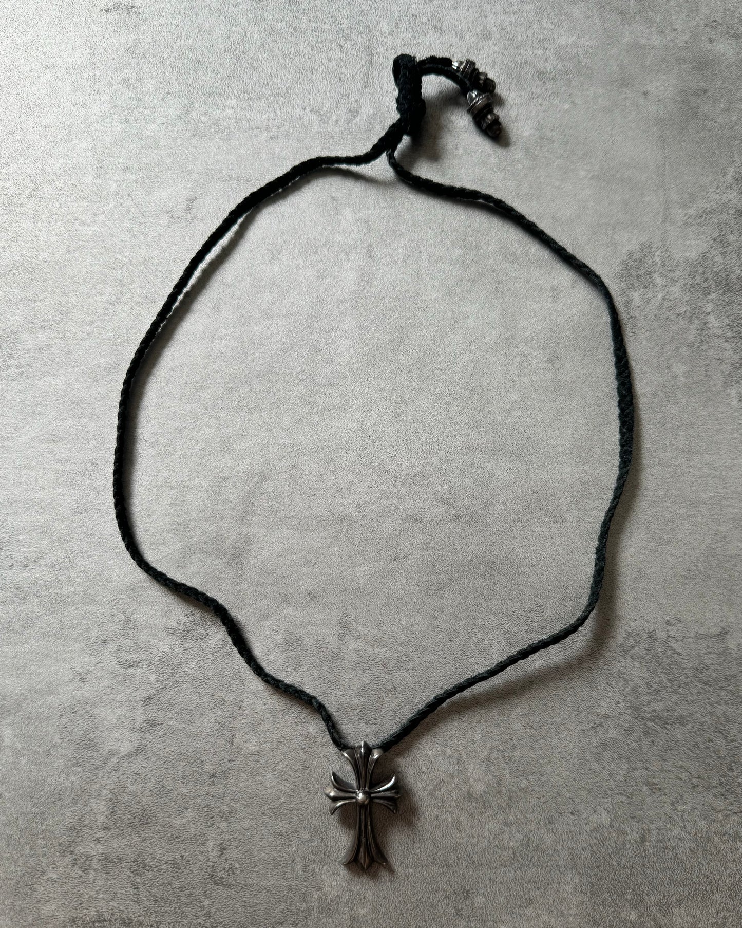 Chrome Hearts Biker Cross Silver Pendant + Leather Necklace (OS) - 7