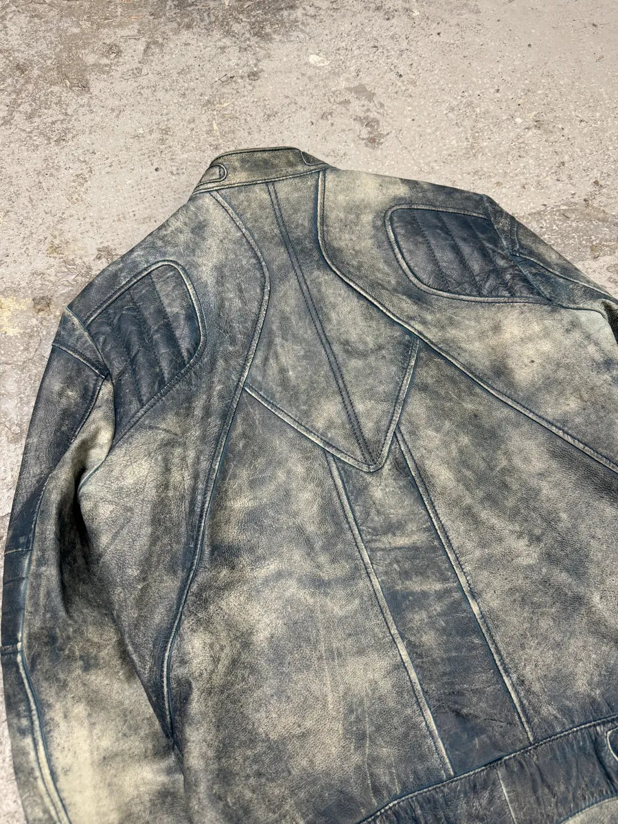 Hugo Boss Biker Eroded Blue Patina Leather Jacket (S/M) xRpJpVn 6