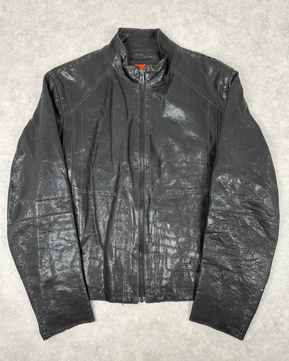 Hugo Boss Black Eroded Leather Jacket QwYmVDo 0