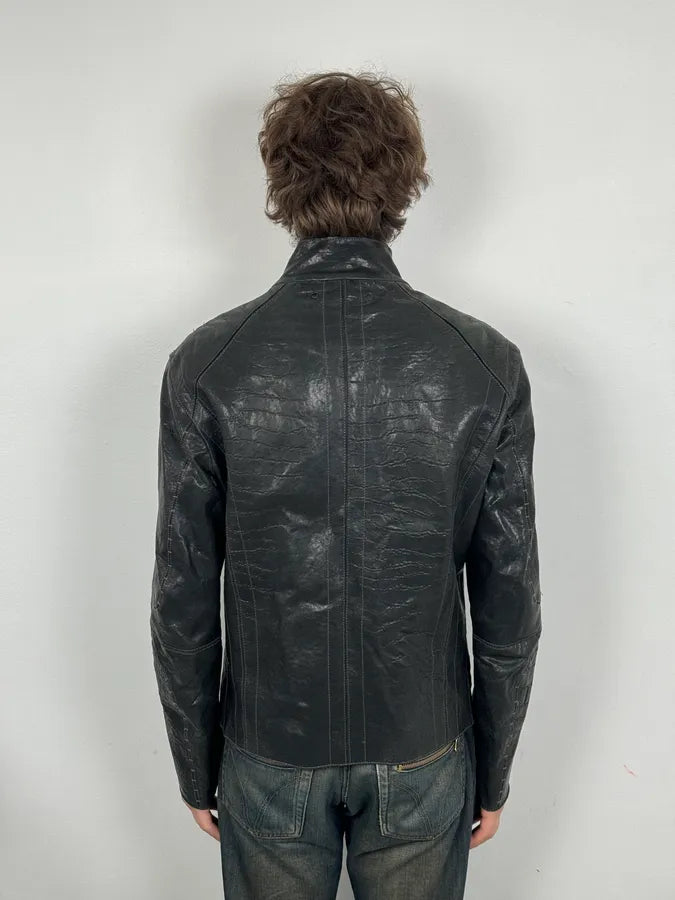 Hugo Boss Black Eroded Leather Jacket QwYmVDo 2