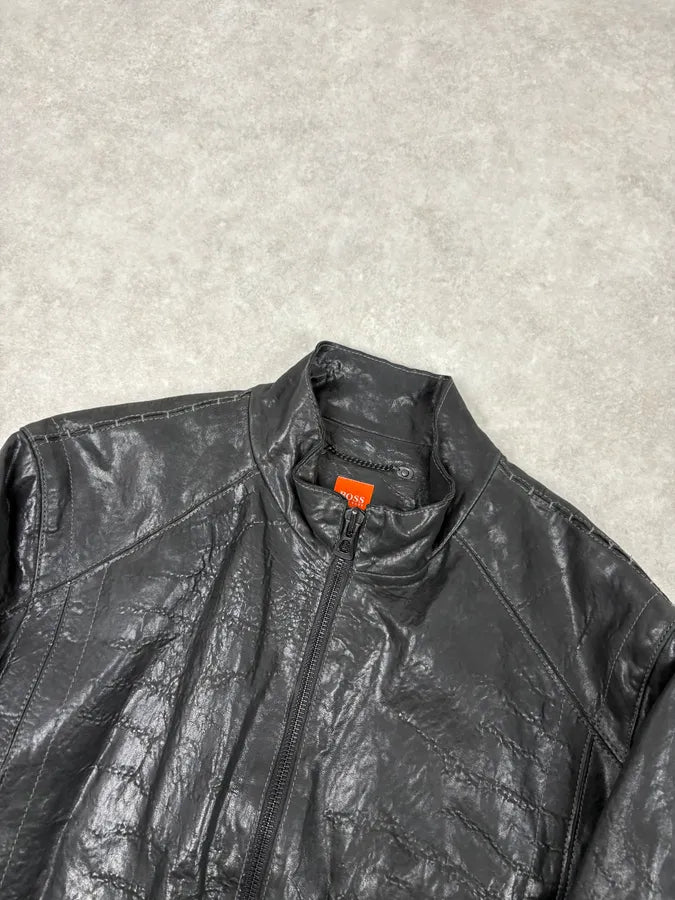 Hugo Boss Black Eroded Leather Jacket QwYmVDo 3