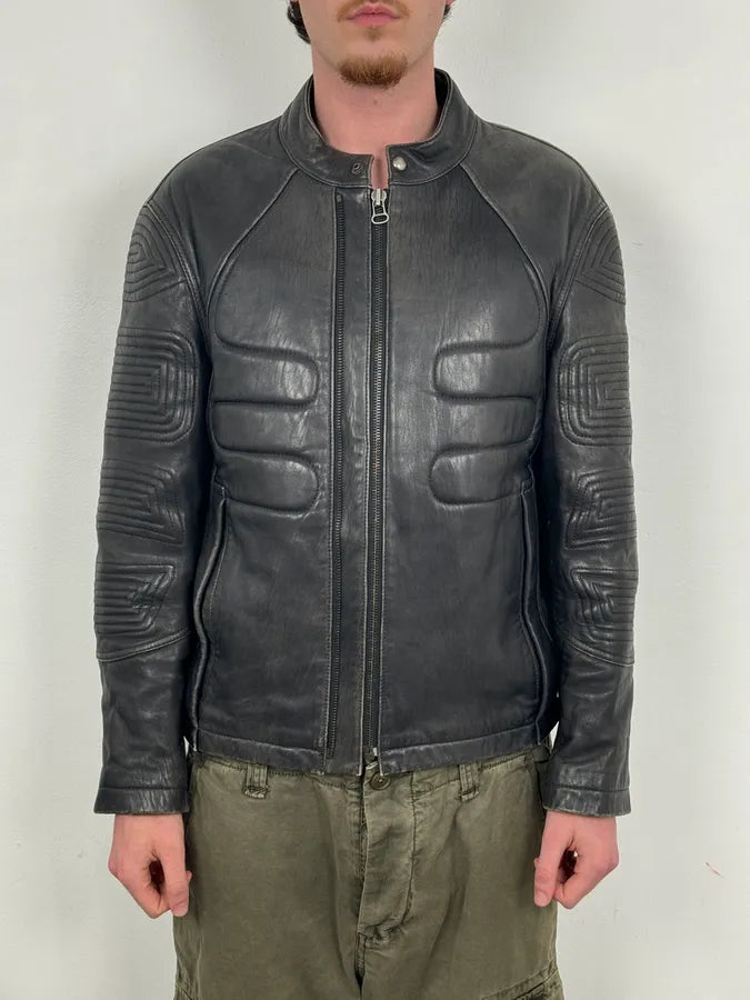 Hugo Boss Dark Grey Leather Blouson Padded Moto Jacket Fgkrrcx 1