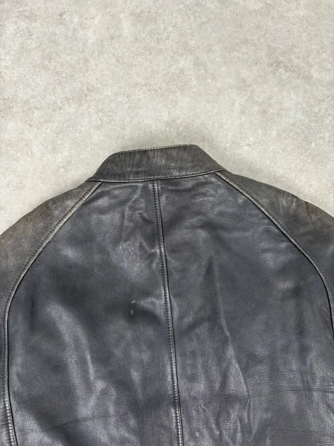 Hugo Boss Dark Grey Leather Blouson Padded Moto Jacket Fgkrrcx 5